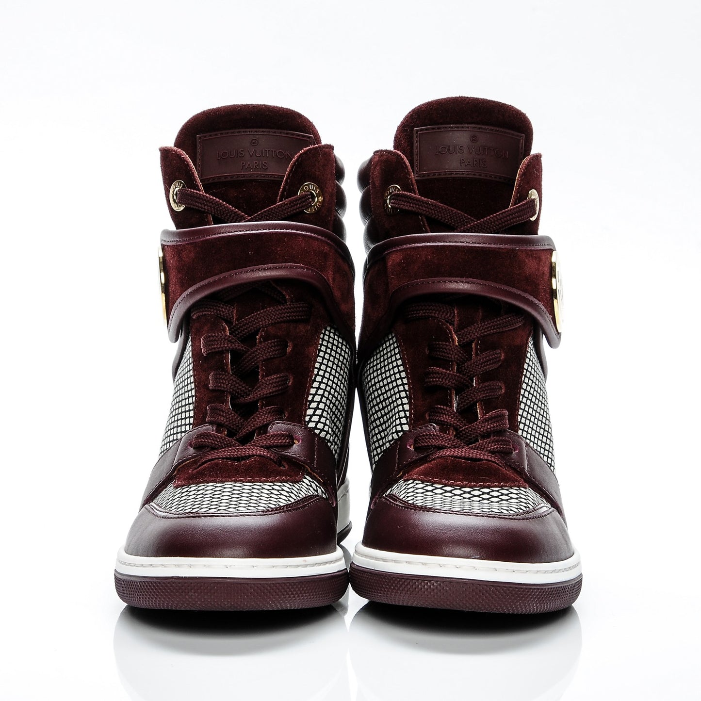 Calfskin Suede Postmark Wedge Sneakers 38 Bordeaux