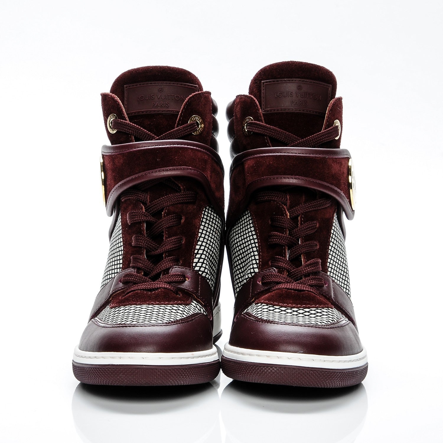 Louis Vuitton Calfskin Suede Postmark Wedge Sneakers 38 Bordeaux 2 of 6