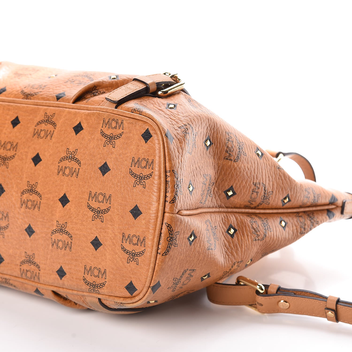 MCM Visetos Studded Medium Essentials Shopper Tote Cognac 6 of 9