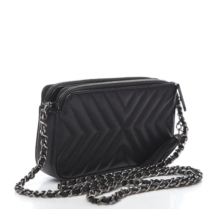 Chanel Calfskin Chevron Quilted Tassel Clutch With Chain Black 2 of 11