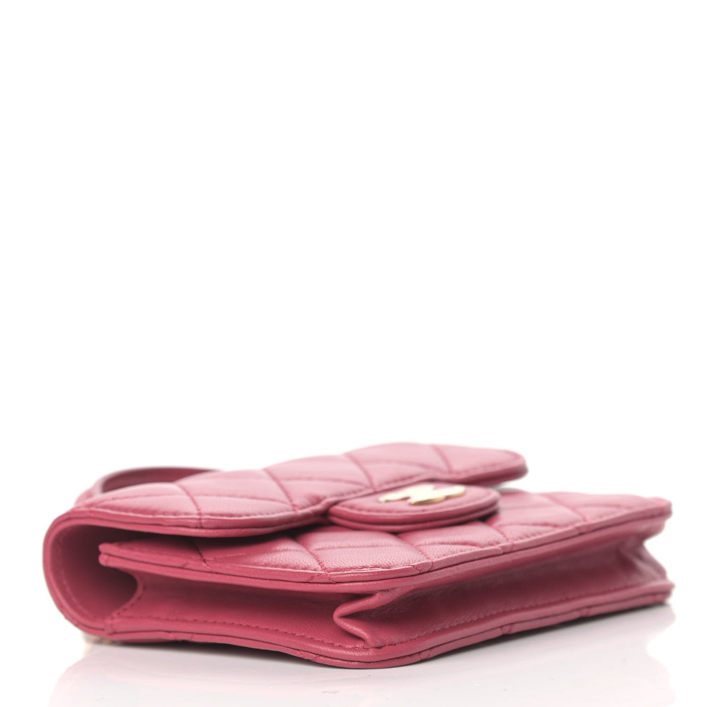 Lambskin Quilted Top Handle Flap Coin Purse With Chain Dark Pink