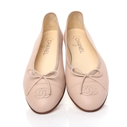Chanel Lambskin Cap Toe CC Ballerina Flats 39.5 Beige 5 of 10