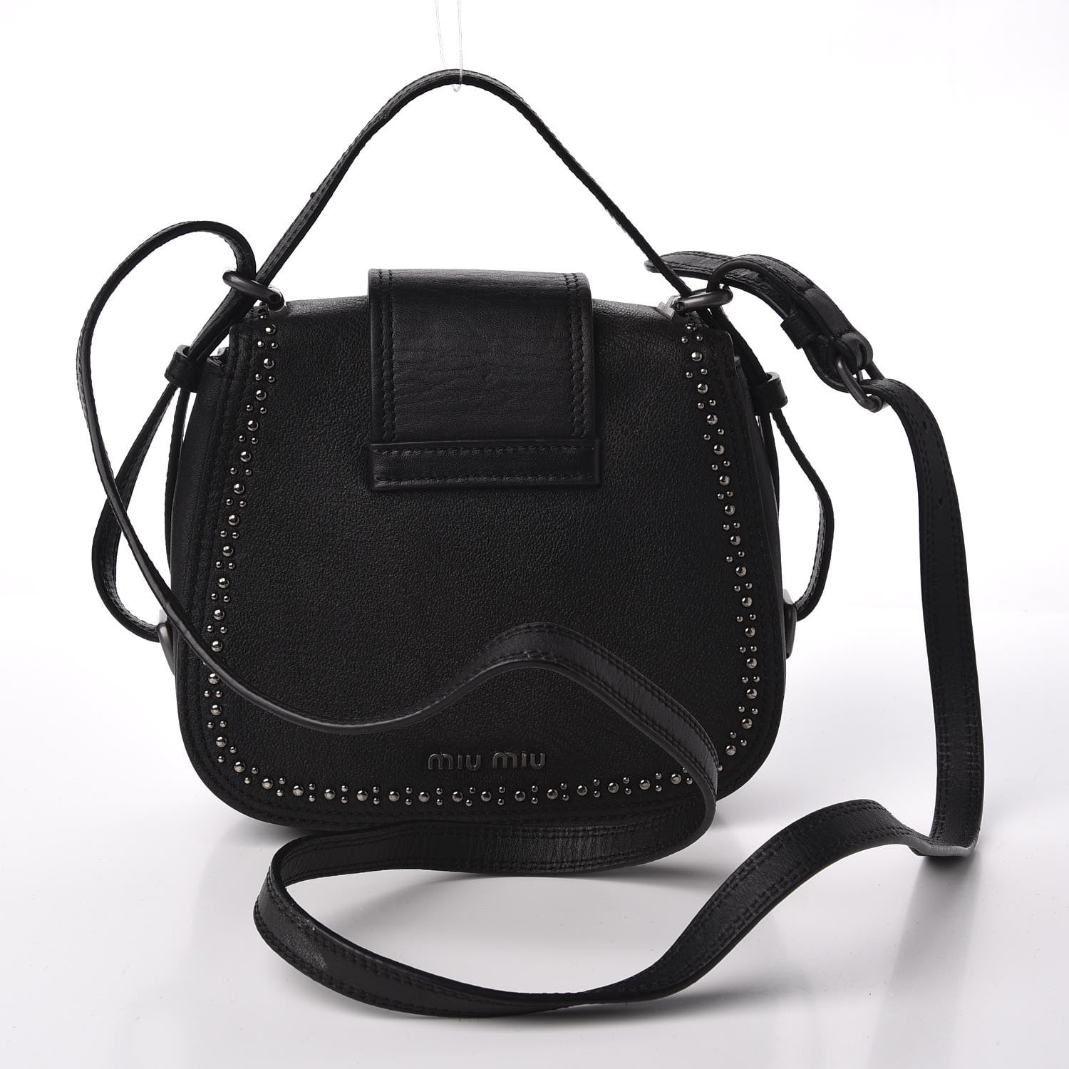 Miu Miu Goatskin Madras Soft Calfskin Crystal Embellished Dahlia Shoulder Bag Black 2 of 16