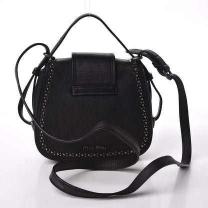 Miu Miu Goatskin Madras Soft Calfskin Crystal Embellished Dahlia Shoulder Bag Black 2 of 16
