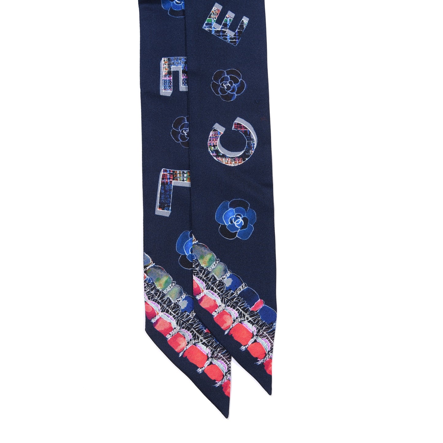 Silk Twill Slim Bandeau Scarf Blue