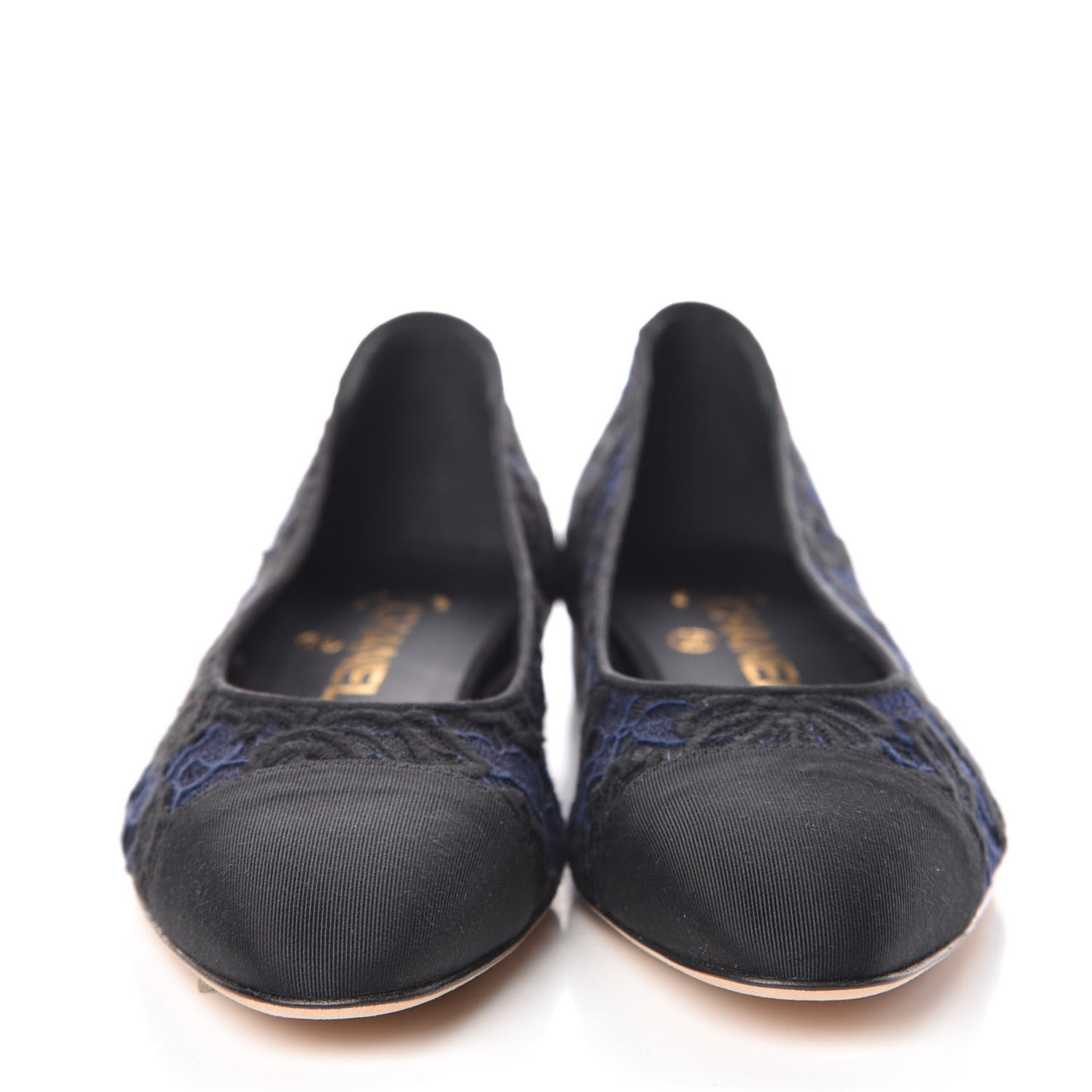 Lace Grosgrain Cap Toe CC Ballerina Flats 37 Navy Black