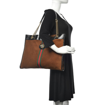 Gucci Suede Patent Large Rajah Chain Tote Nocciola Black 2 of 12