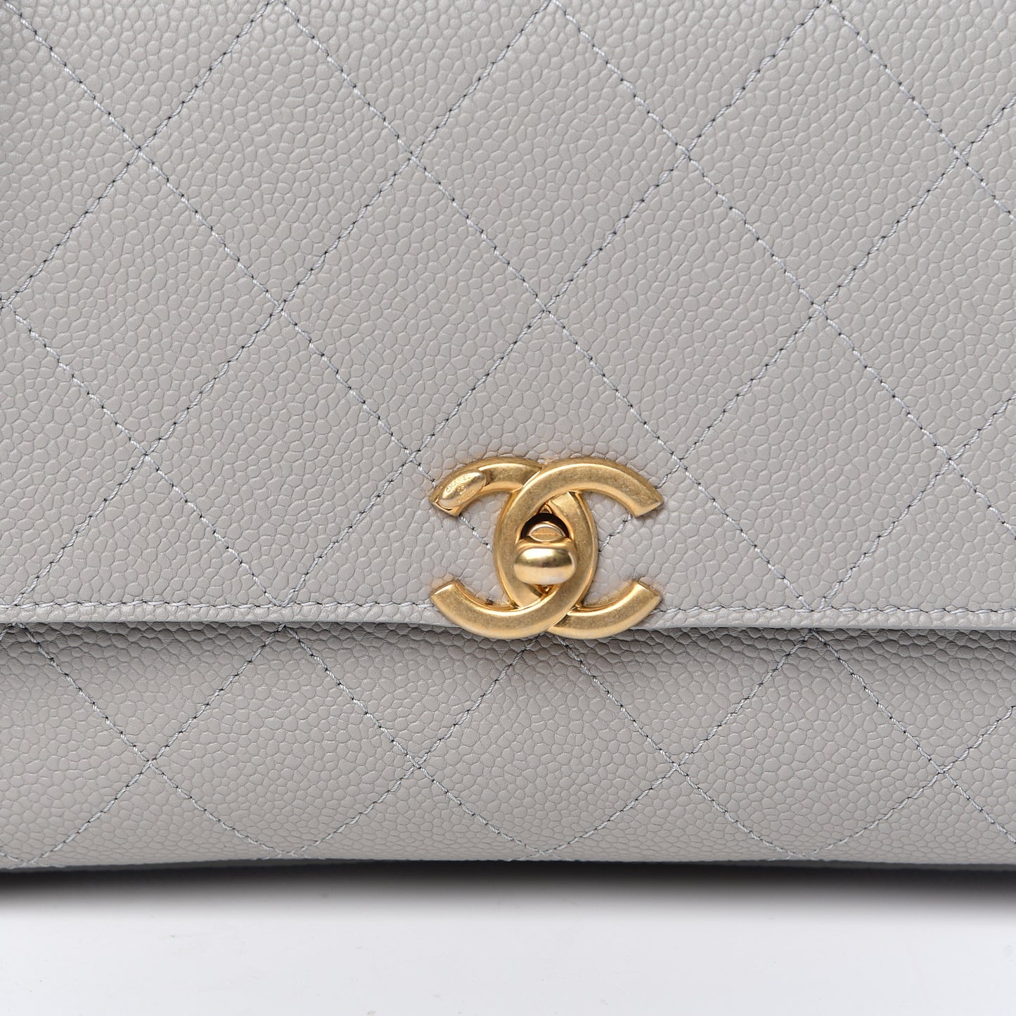 Grained Calfskin Small Stitched Flap Grey