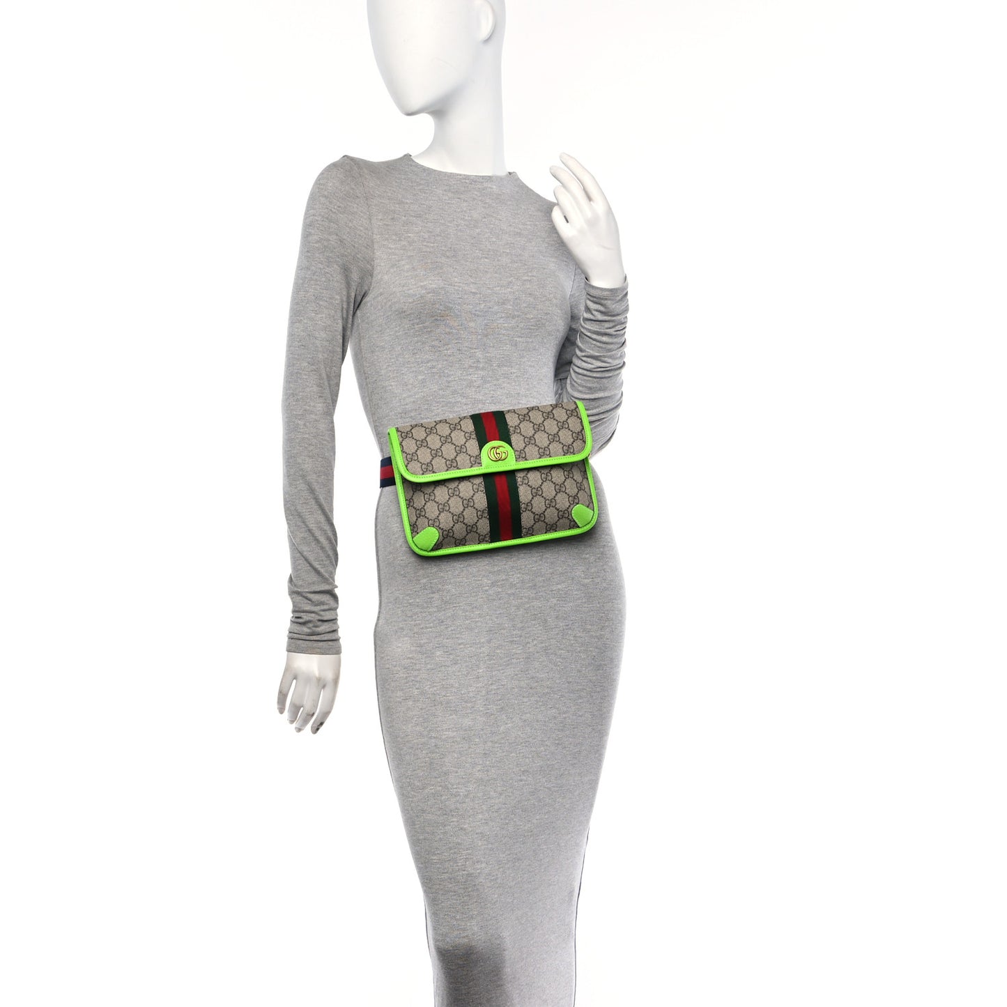 GG Supreme Monogram Web Small Ophidia Belt Bag Beige Ebony Green