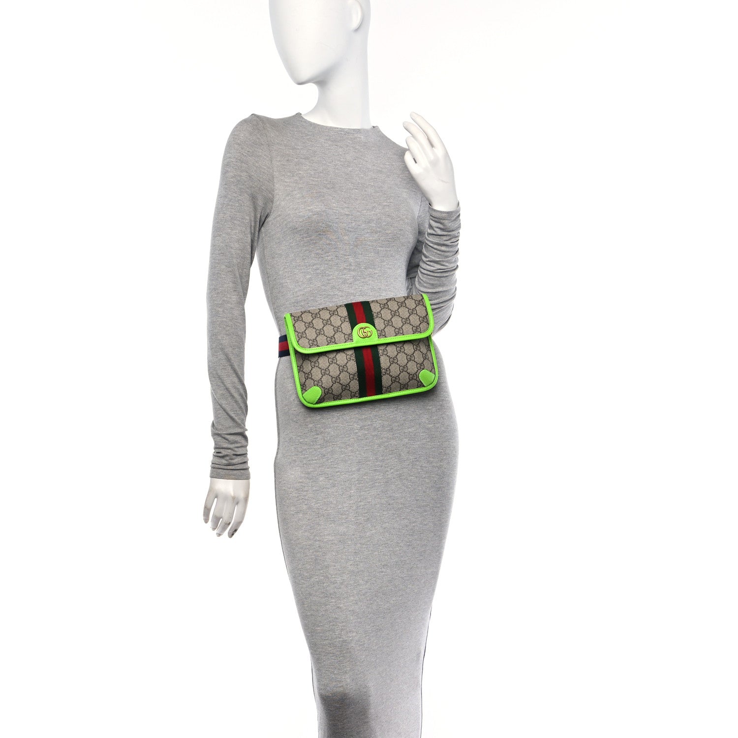 Gucci GG Supreme Monogram Web Small Ophidia Belt Bag Beige Ebony Green 2 of 11