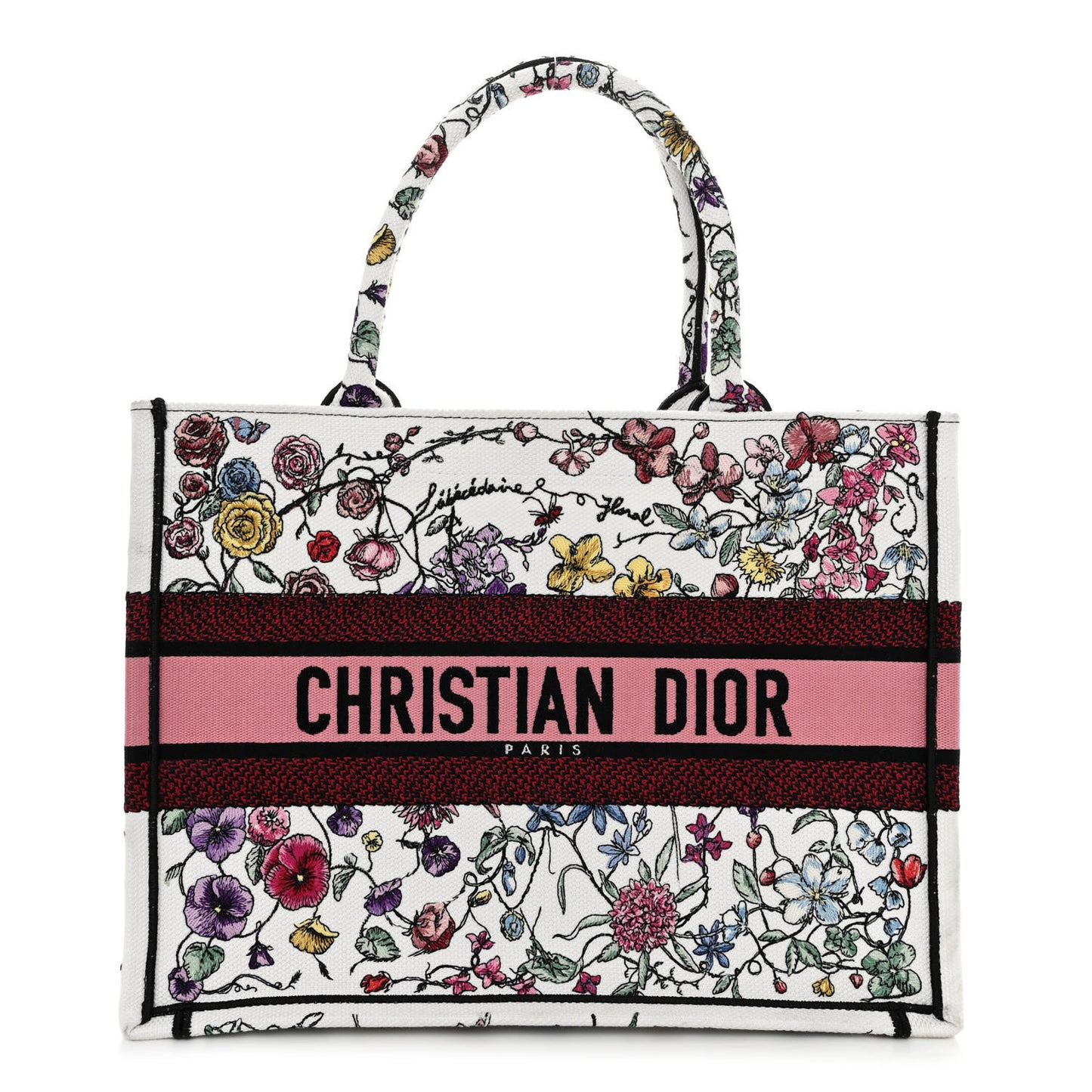 Canvas Embroidered Medium Florilegio Book Tote White Multicolor