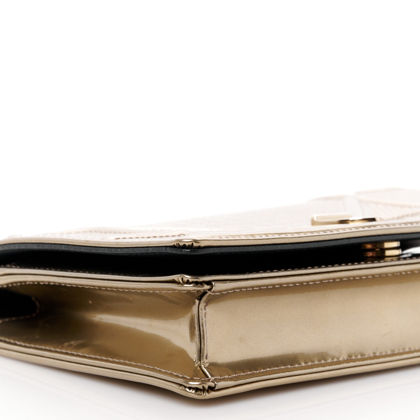 Metallic Patent Micro-Cannage Diorama Wallet on Chain Pouch Gold