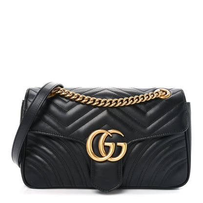 Gucci Calfskin Matelasse Small GG Marmont Shoulder Bag Black 1 of 11