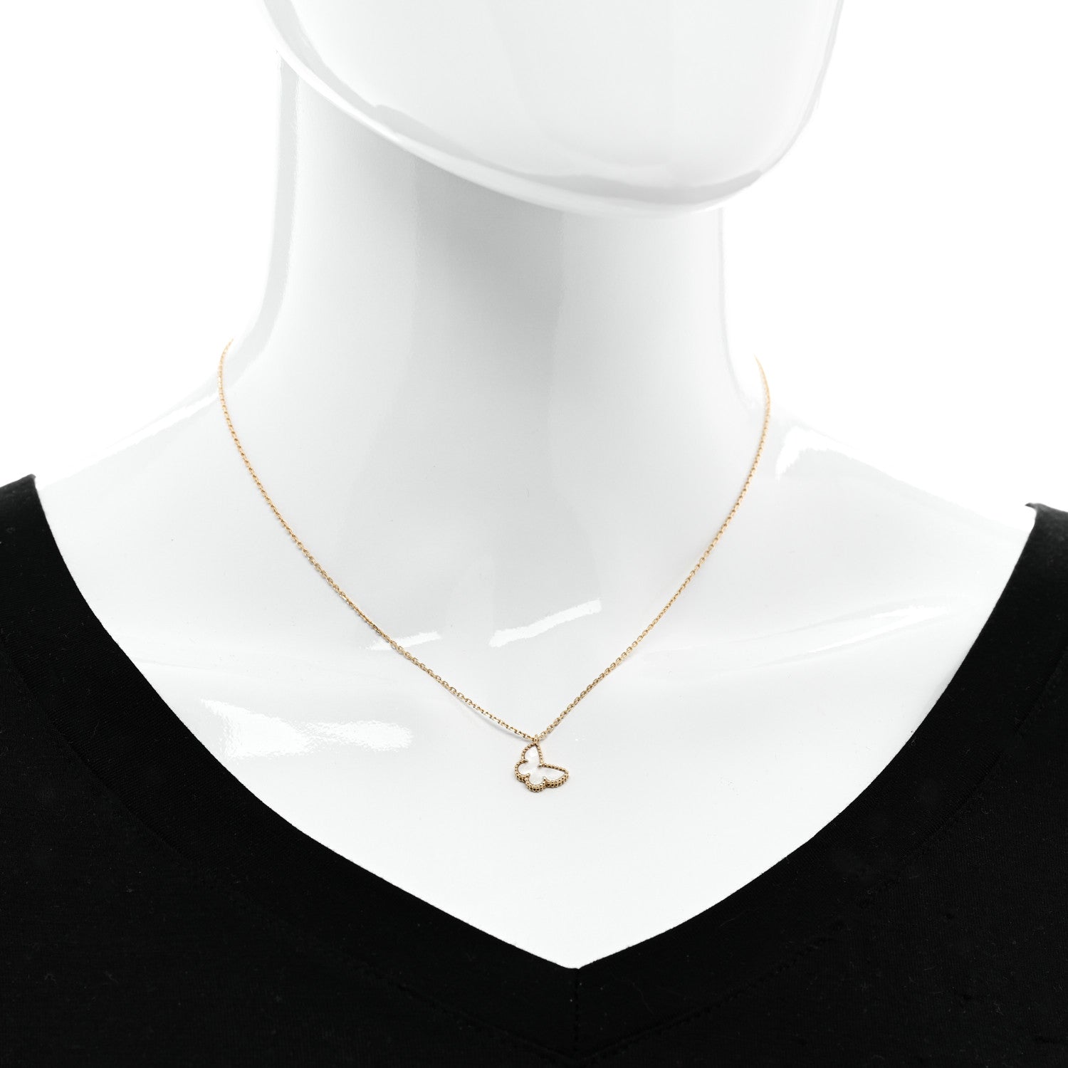 Van Cleef & Arpels 18K Yellow Gold Mother of Pearl Sweet Alhambra Butterfly Pendant Necklace 2 of 6