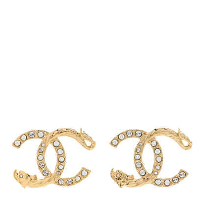 Chanel Textured Metal Crystal CC Dragon Earrings Gold 1 of 5