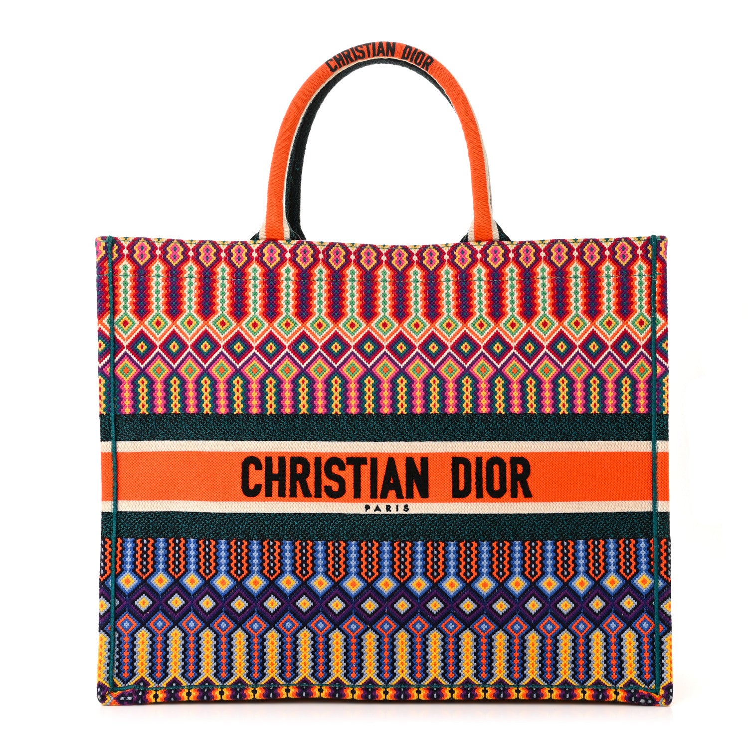 Christian Dior Canvas Embroidered Large Book Tote Orange Multicolor 1 of 12