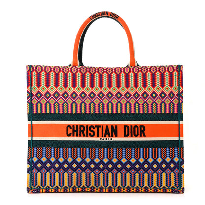 Christian Dior Canvas Embroidered Large Book Tote Orange Multicolor 1 of 12