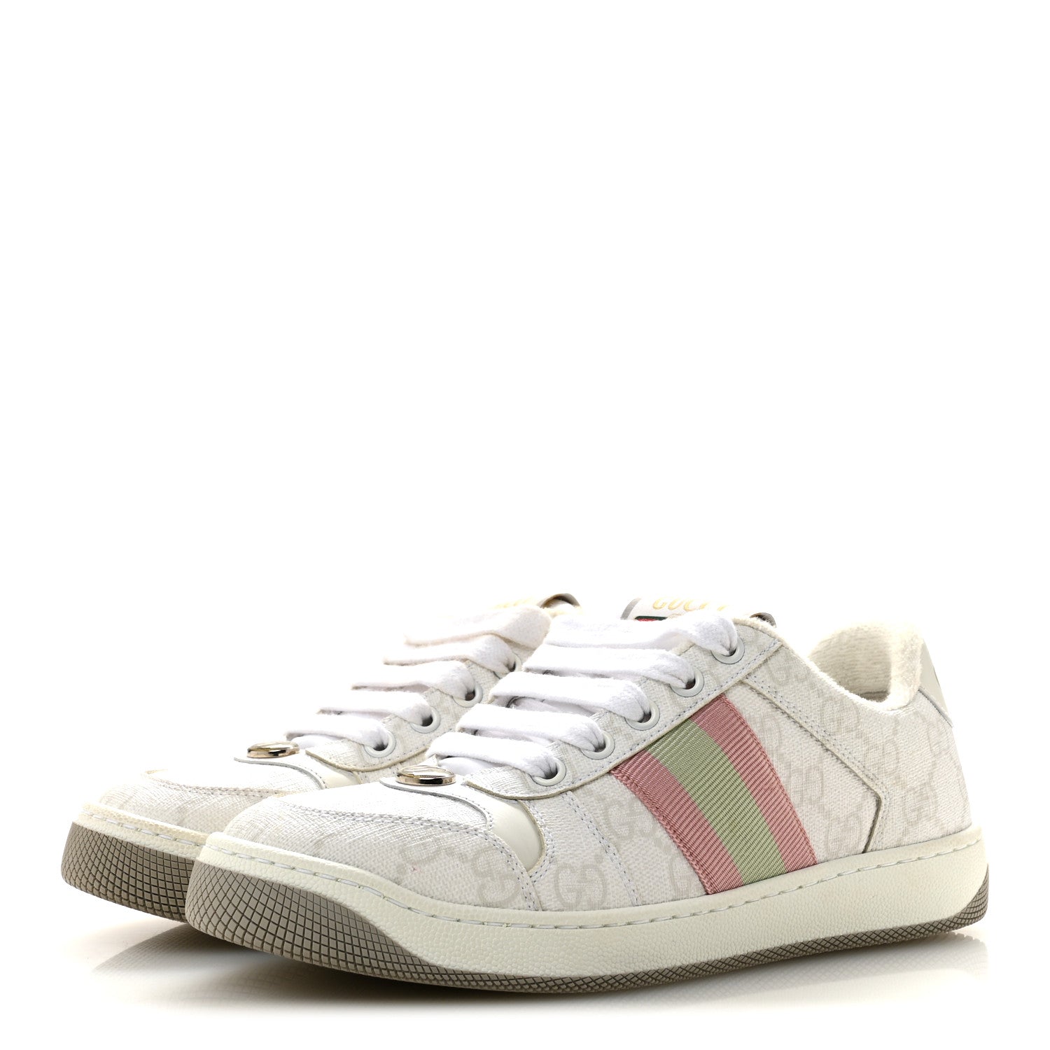 Gucci GG Monogram Web Screener Sneakers 35.5 White Grey Pink 4 of 10
