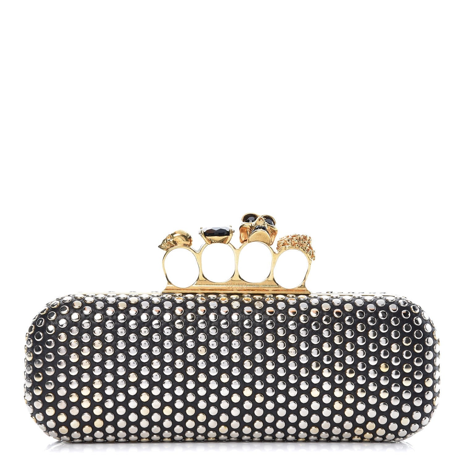 Alexander McQueen Lambskin Studded Skull Knuckle Box Clutch Black 1 of 17