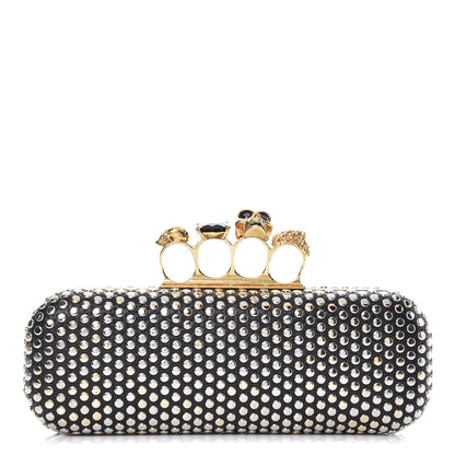 Alexander McQueen Lambskin Studded Skull Knuckle Box Clutch Black 1 of 17