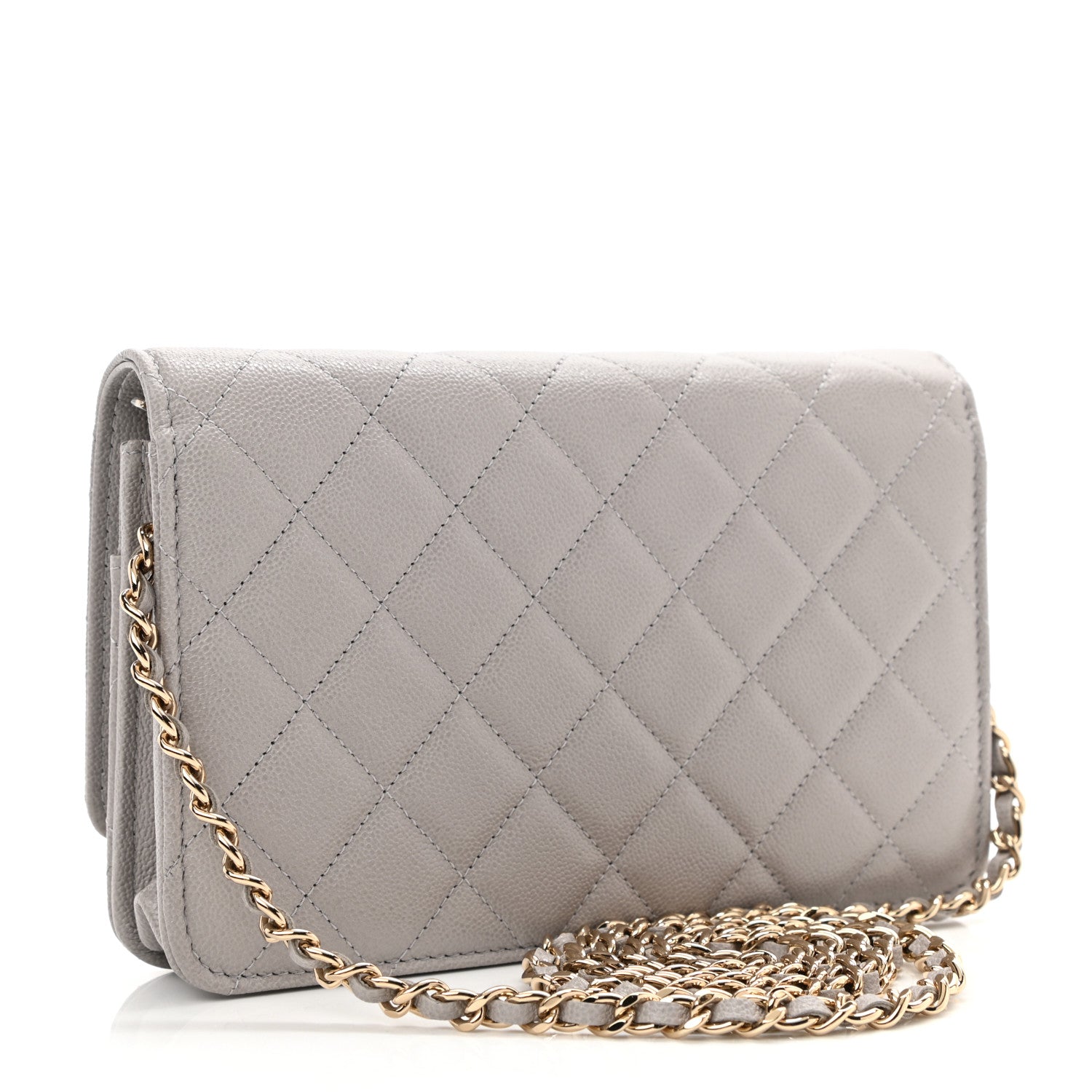 Chanel Caviar Quilted Studded CC Wallet On Chain WOC Grey 3 of 12