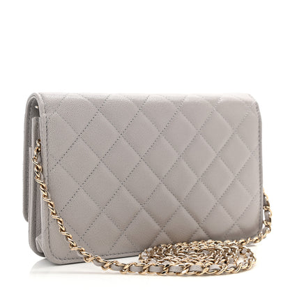 Chanel Caviar Quilted Studded CC Wallet On Chain WOC Grey 3 of 12