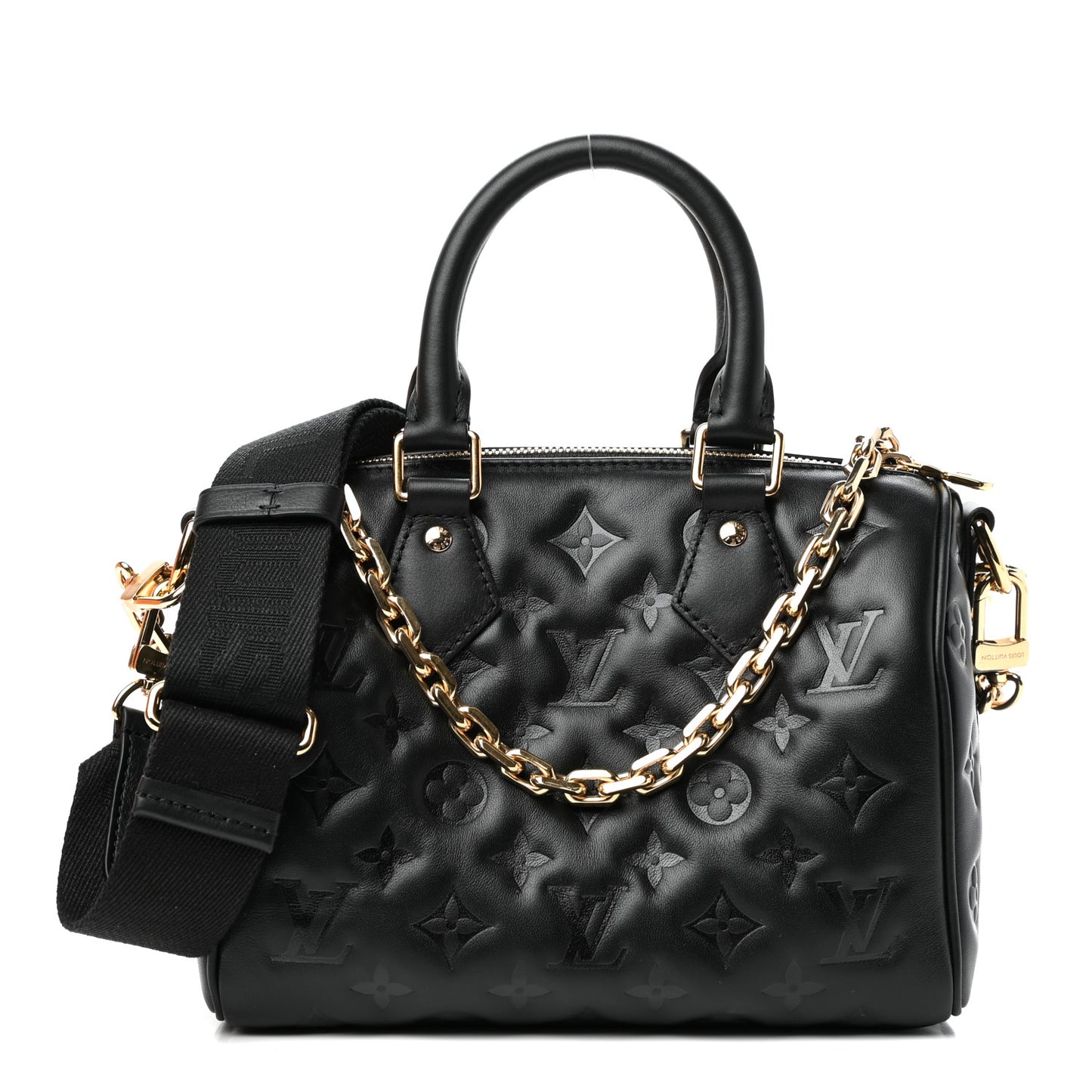 Lambskin Embossed Monogram Speedy 22 Bandouliere Black