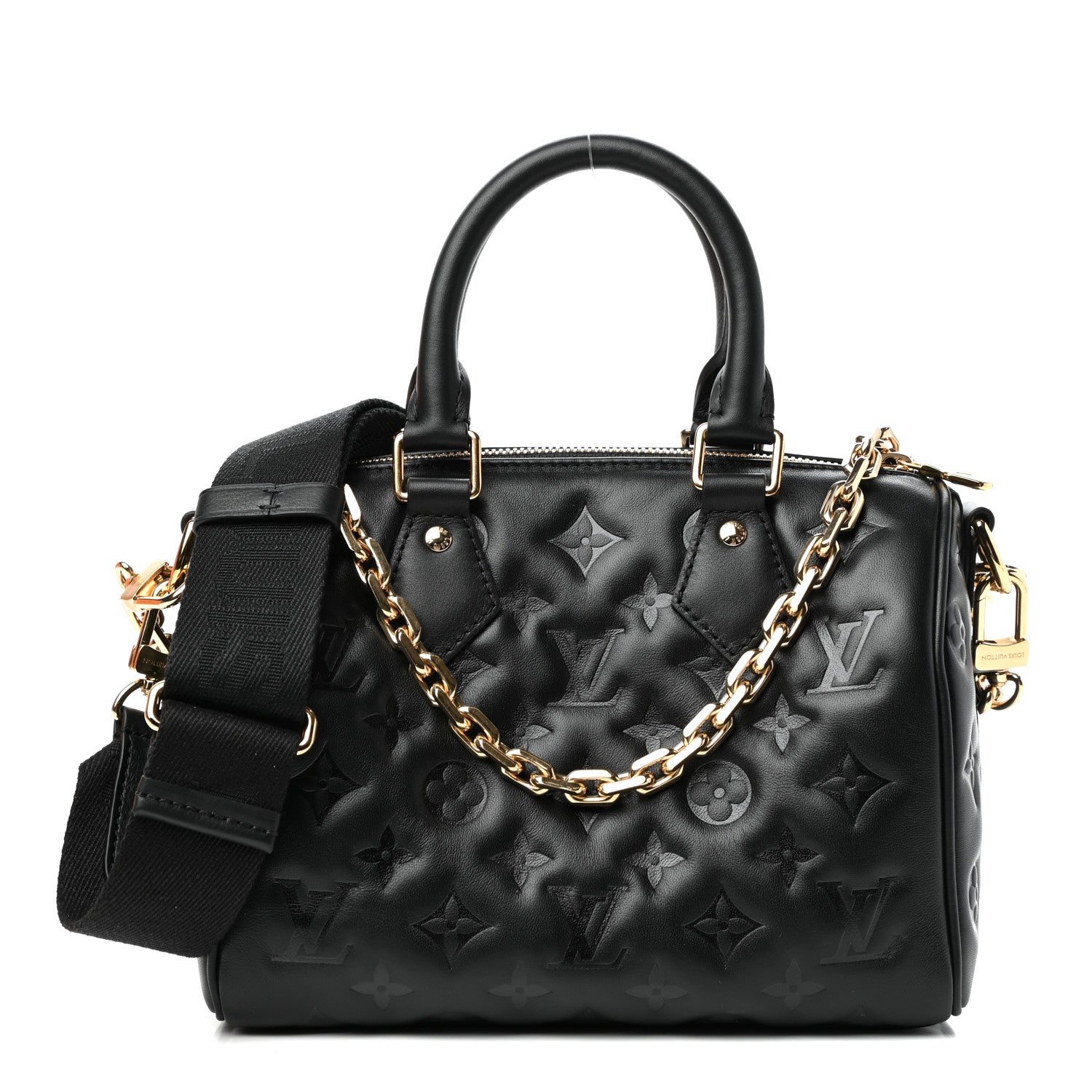 Louis Vuitton Lambskin Embossed Monogram Speedy 22 Bandouliere Black 1 of 10