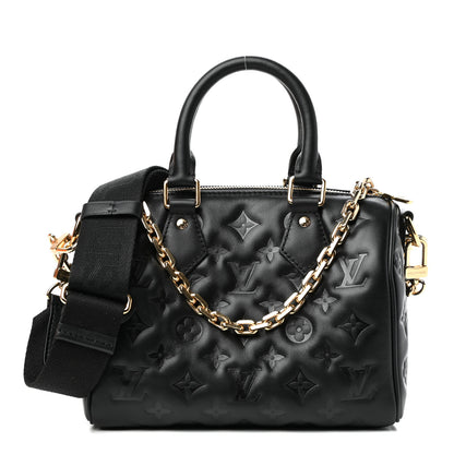 Louis Vuitton Lambskin Embossed Monogram Speedy 22 Bandouliere Black 1 of 10