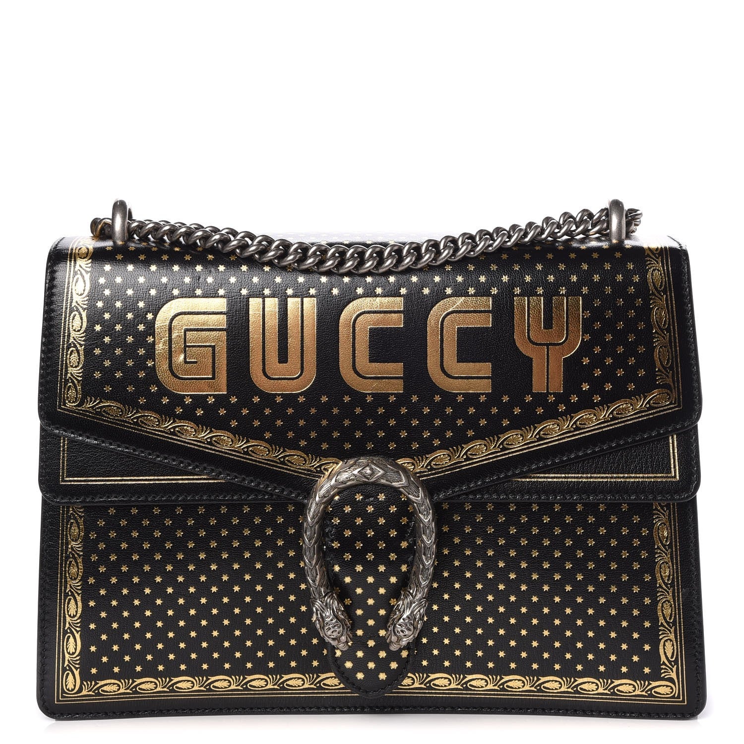 Gucci X SEGA Calfskin GUCCY Stars Medium Dionysus Shoulder Bag Black Gold 1 of 8