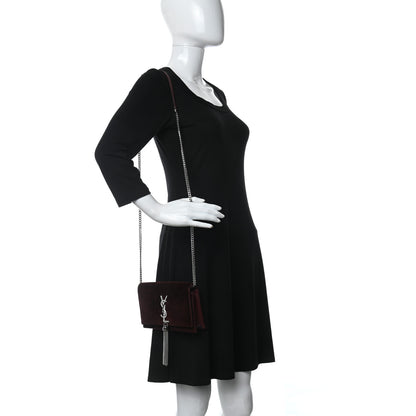 Saint Laurent Velvet Crystal Monogram Kate Tassel Shoulder Bag Burgundy 2 of 8