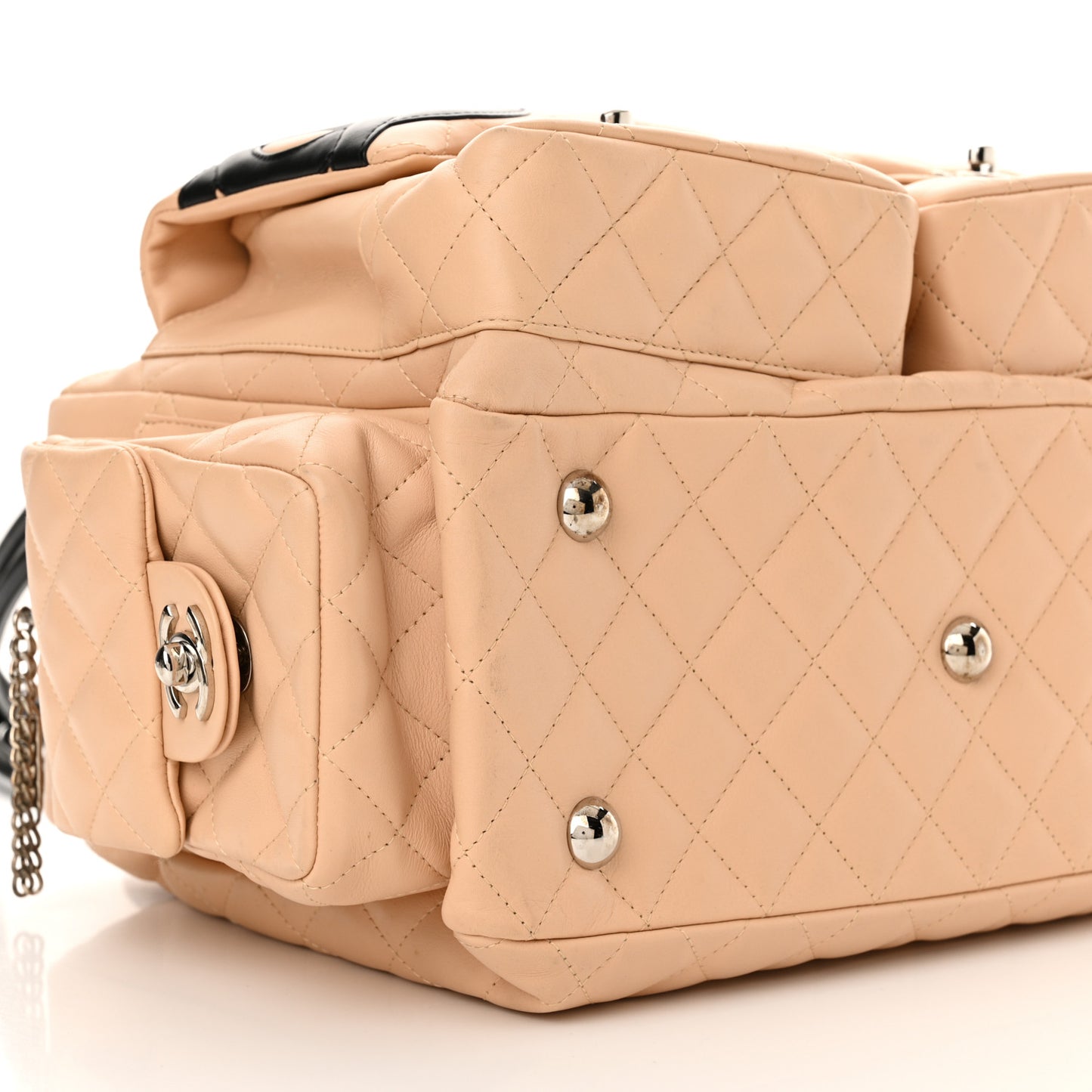 Calfskin Quilted Large Cambon Multipocket Reporter Beige Black