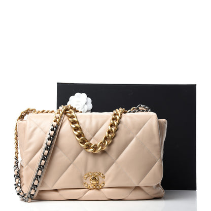 Chanel Lambskin Quilted Maxi Chanel 19 Flap Light Beige 13 of 13