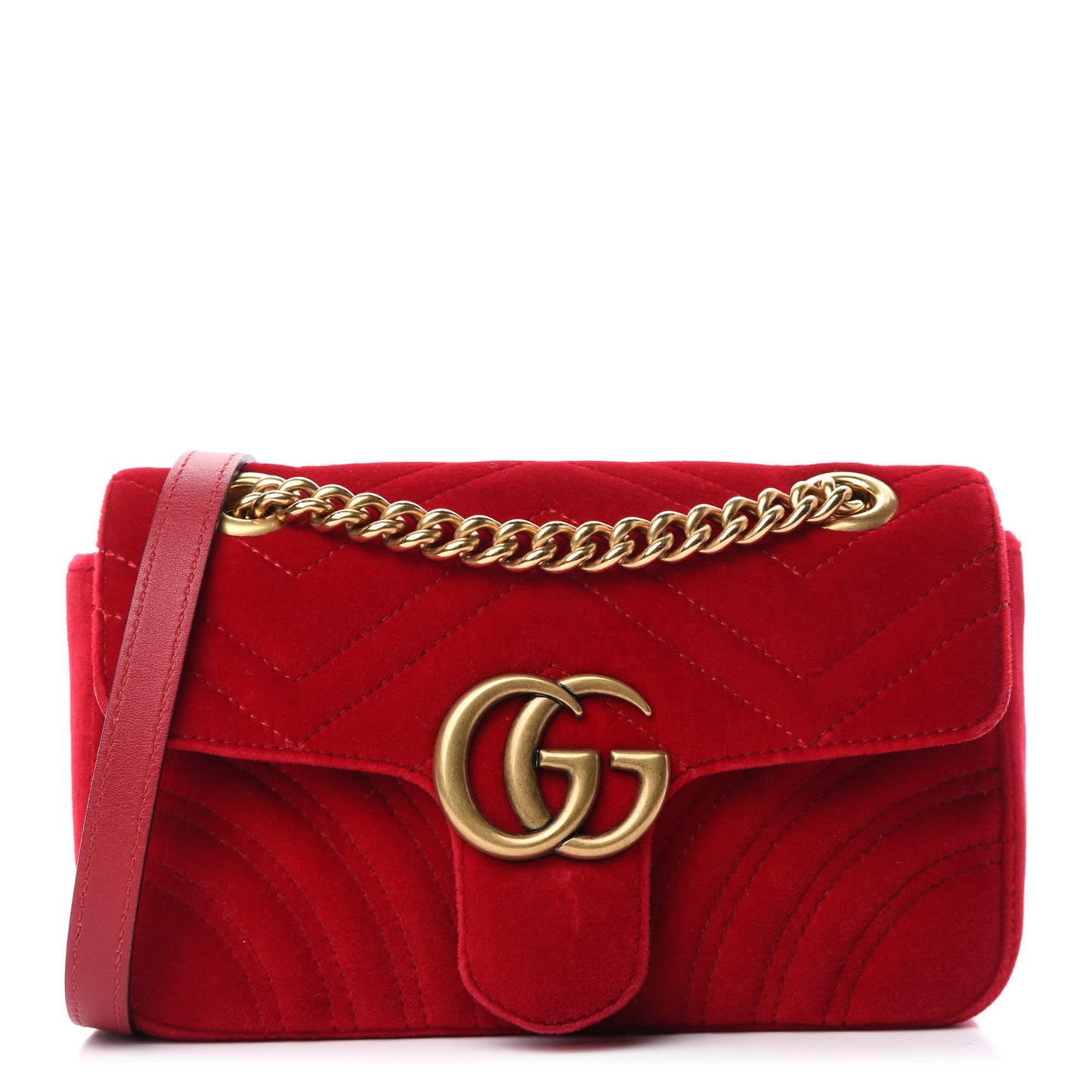 Velvet Matelasse Mini GG Marmont Shoulder Bag Hibiscus Red