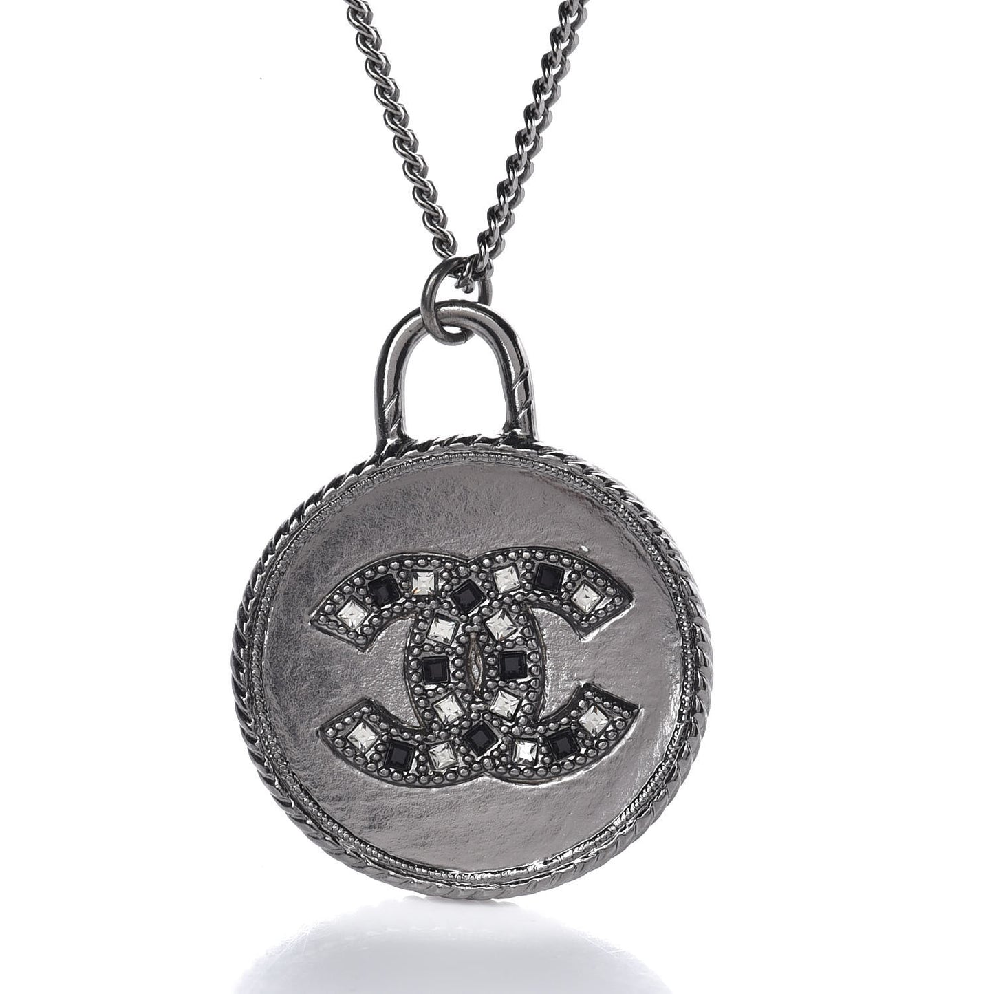 Crystal CC Medallion Necklace Ruthenium Black