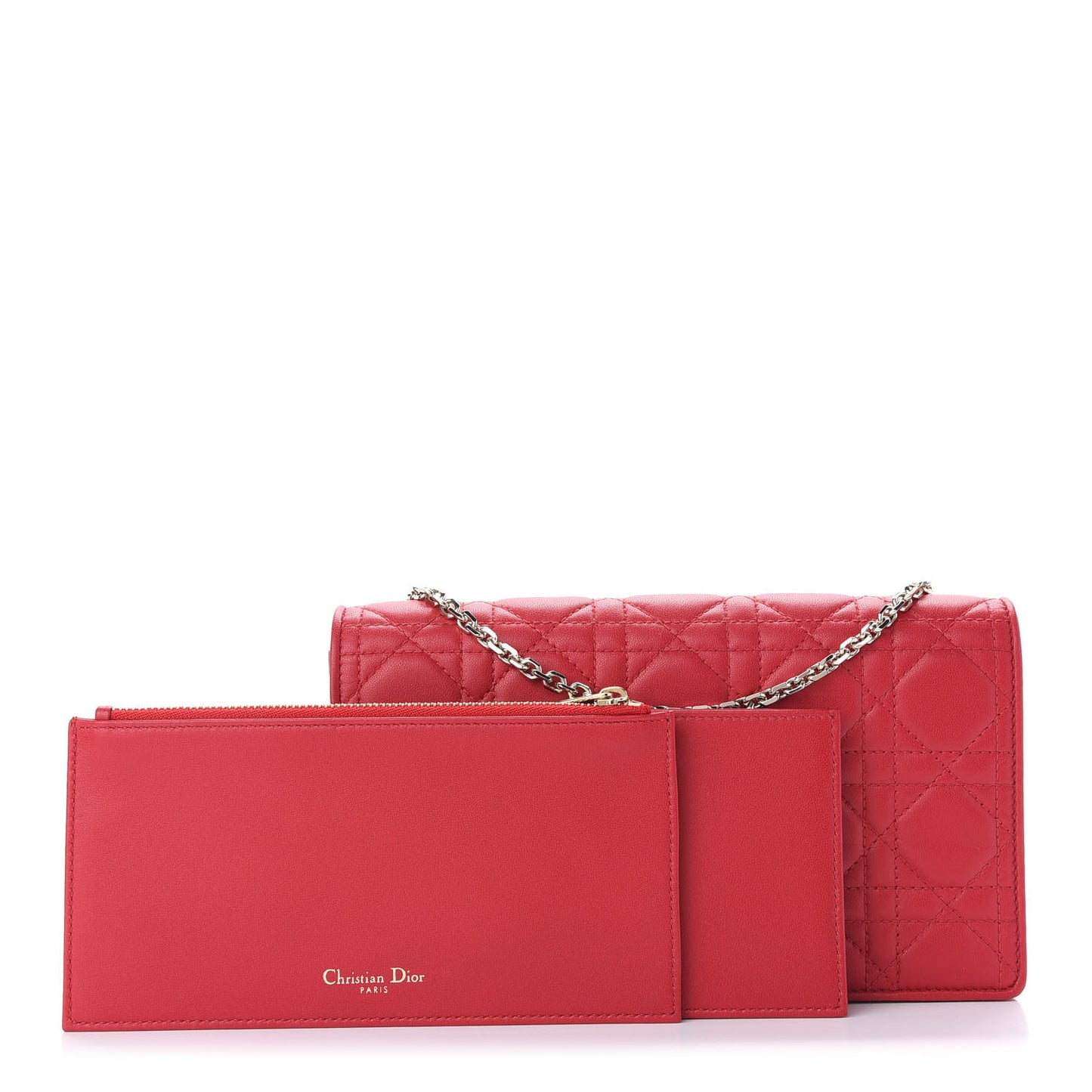 Lambskin Cannage Lady Dior Convertible Clutch Red