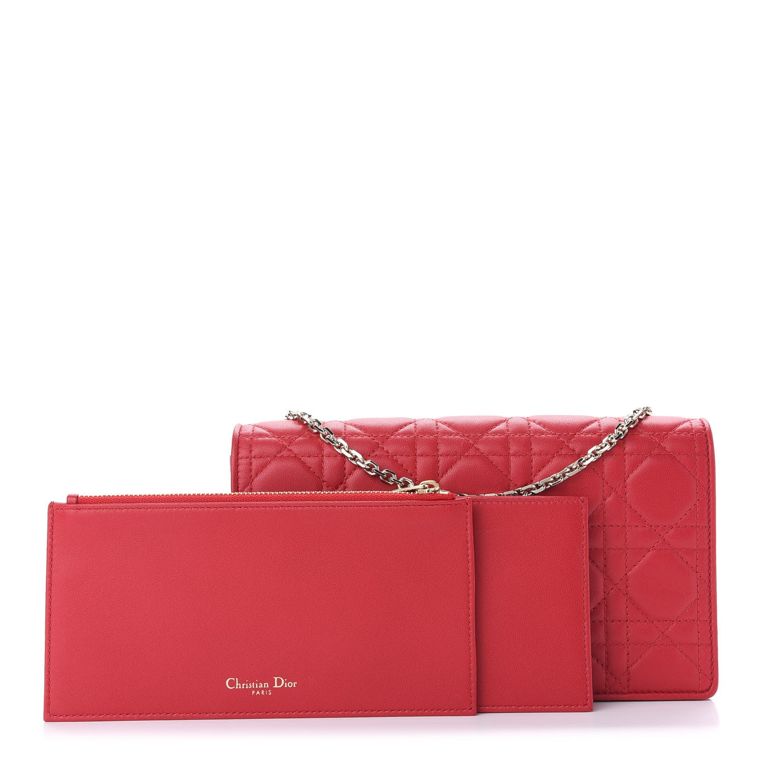 Christian Dior Lambskin Cannage Lady Dior Convertible Clutch Red 3 of 10