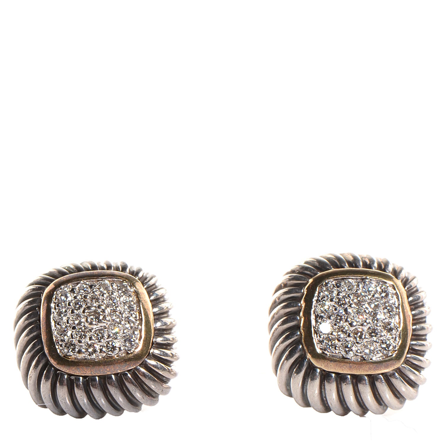 David Yurman Sterling Silver 18k Yellow Gold Pave Diamond 13mm Albion Earrings 1 of 4