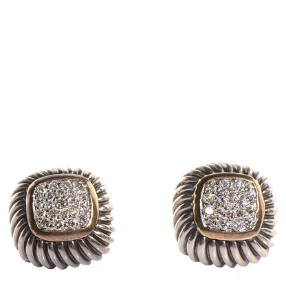 David Yurman Sterling Silver 18k Yellow Gold Pave Diamond 13mm Albion Earrings 1 of 4