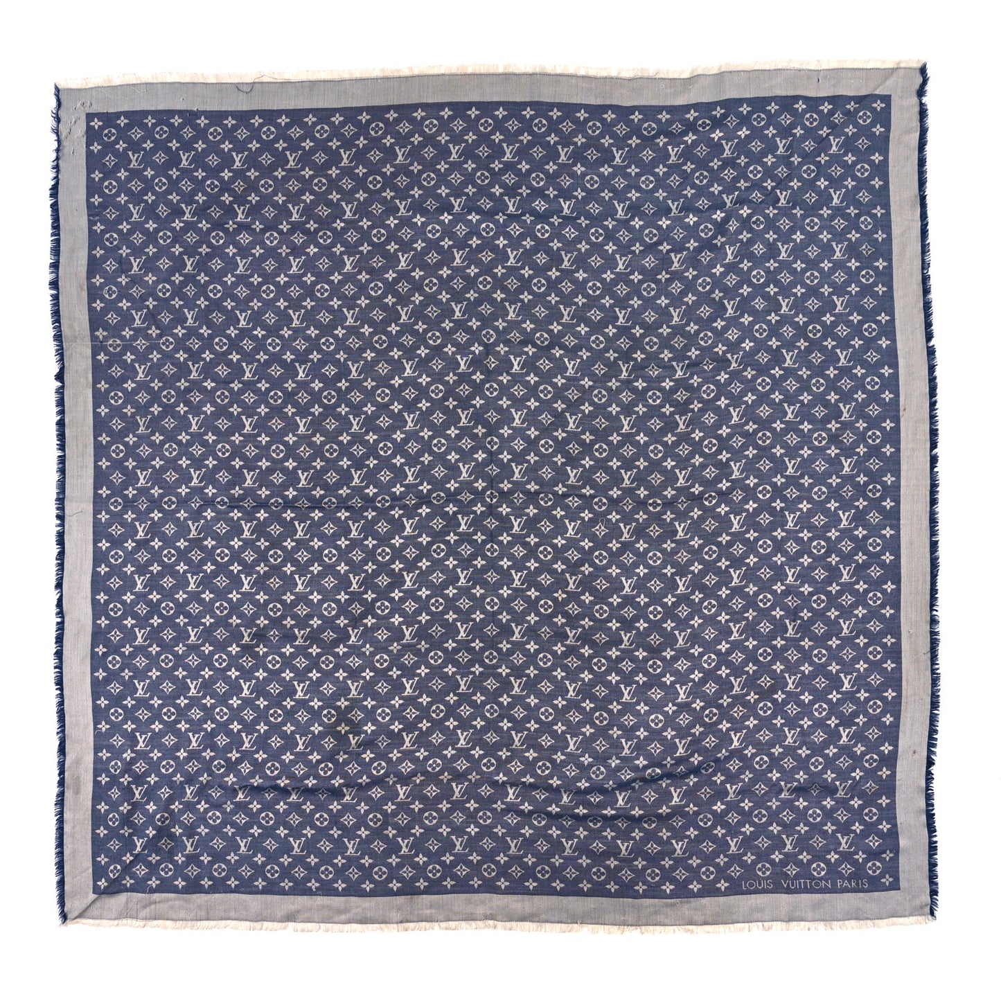 Silk Wool Monogram Denim Shawl Blue