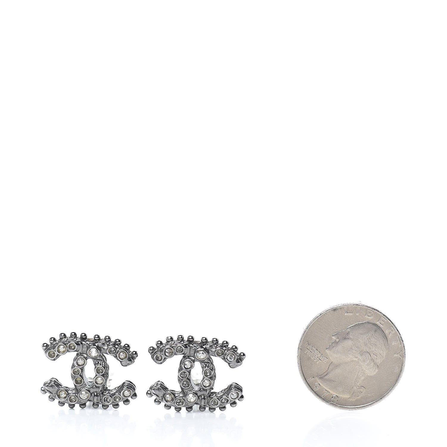 Chanel Crystal CC Earrings Ruthenium Dark Grey 2 of 5