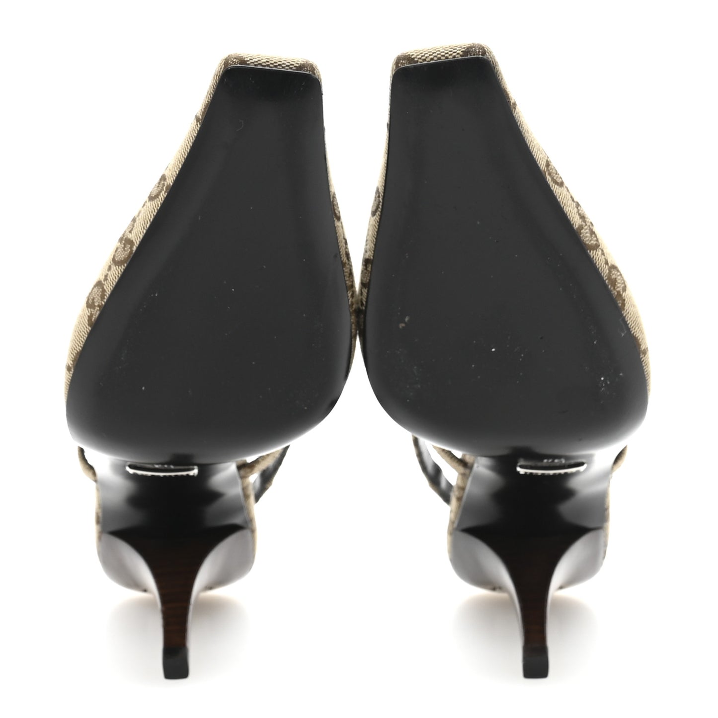 Monogram Malga Kid Square G 75mm Slingback Pumps 38 Beige Ebony New Acero
