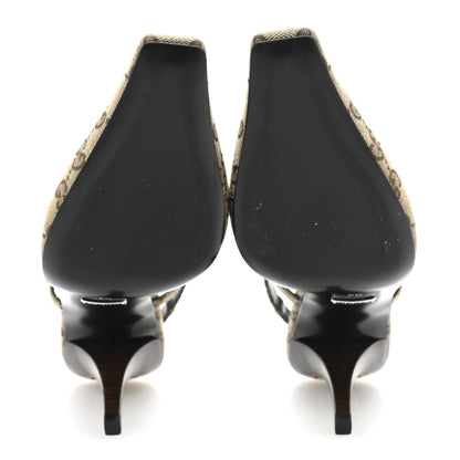Gucci Monogram Malga Kid Square G 75mm Slingback Pumps 38 Beige Ebony New Acero 6 of 10