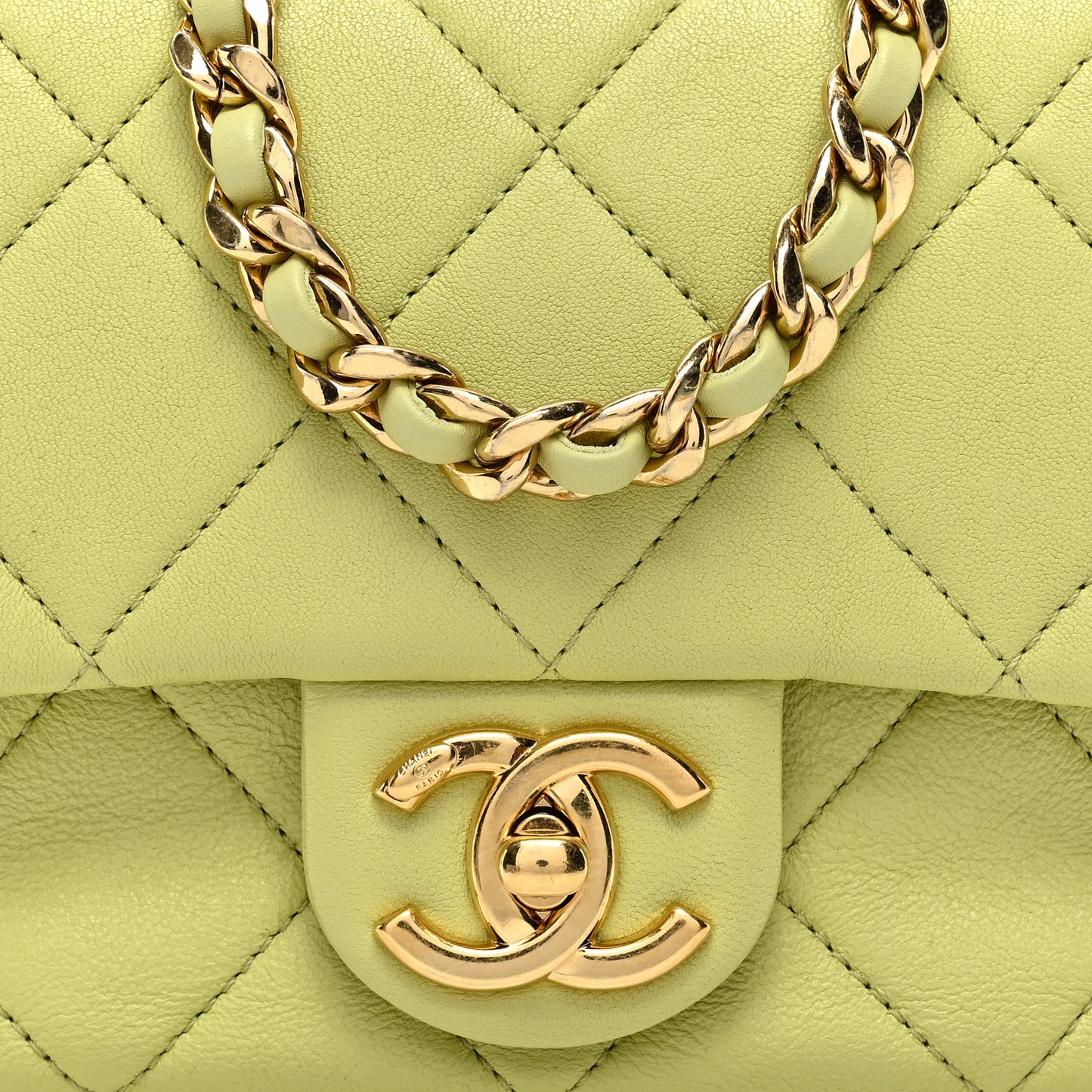 Lambskin Metal Quilted Mini Top Handle Square Flap Green Light Green