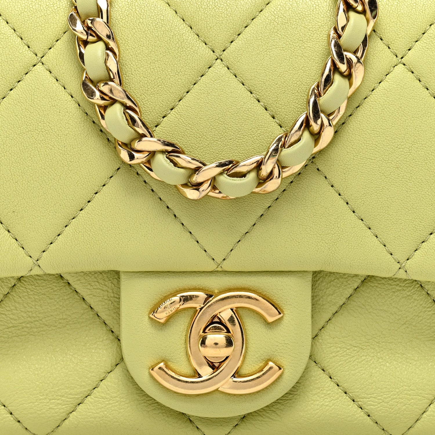 Chanel Lambskin Metal Quilted Mini Top Handle Square Flap Green Light Green 7 of 10
