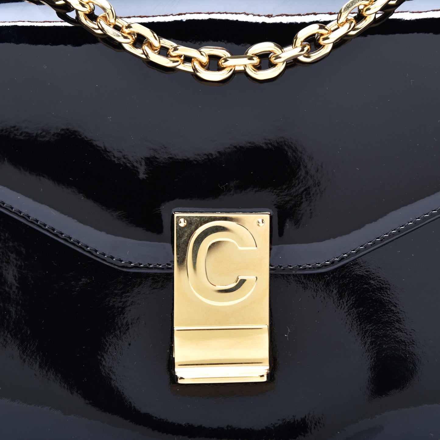 Patent Calfskin Medium C Bag Black