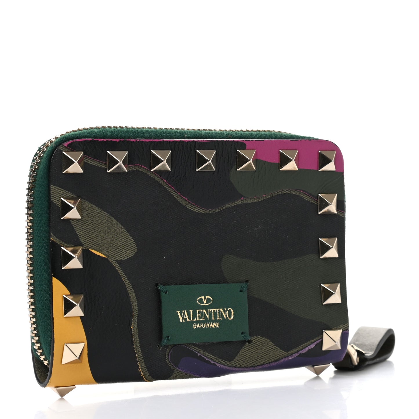 Nappa Canvas Camouflage Rockstud Zip Coin Purse Multicolor