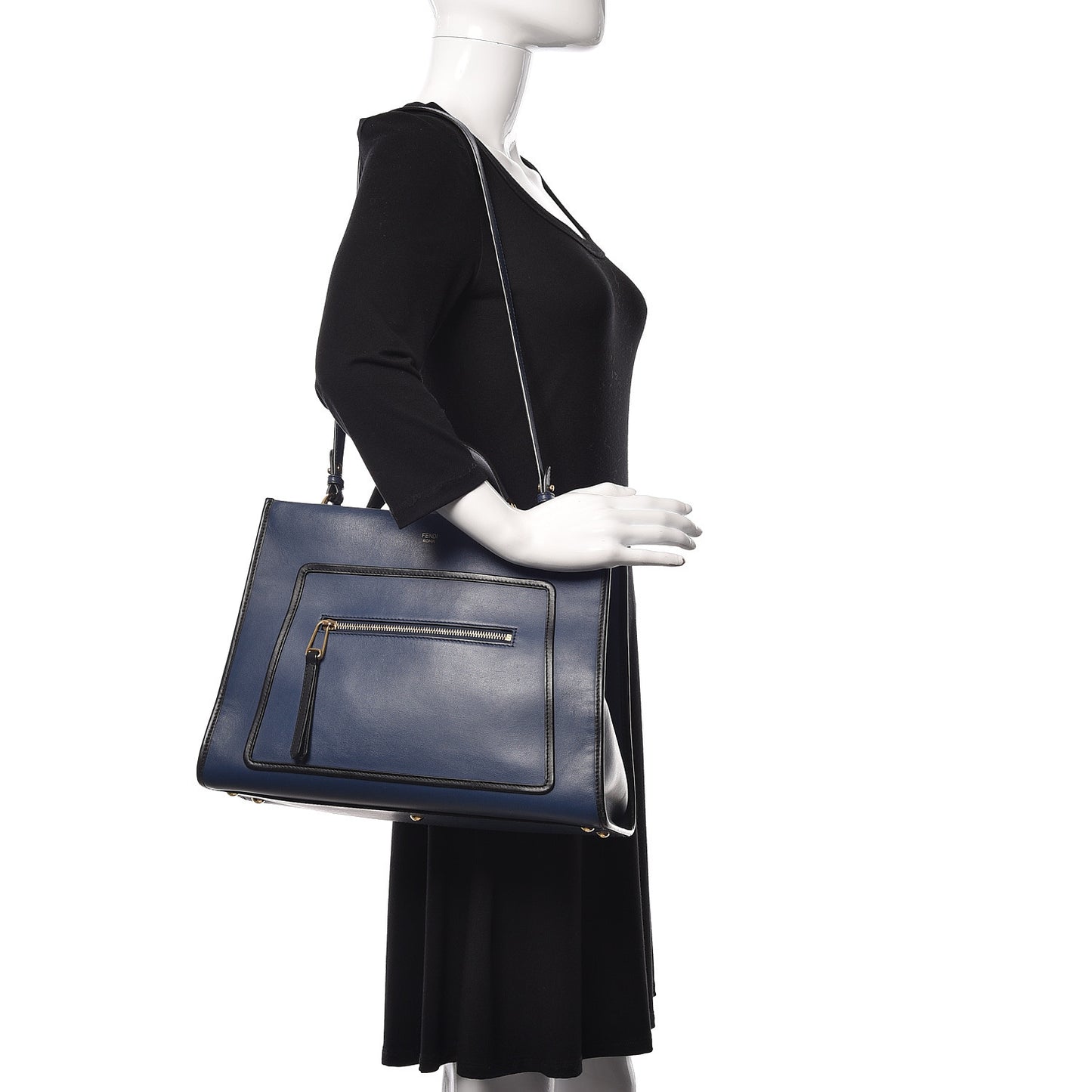 Vitello Century Opaco F is Fendi Bi-Color Regular Runaway Satchel Blu Scuro