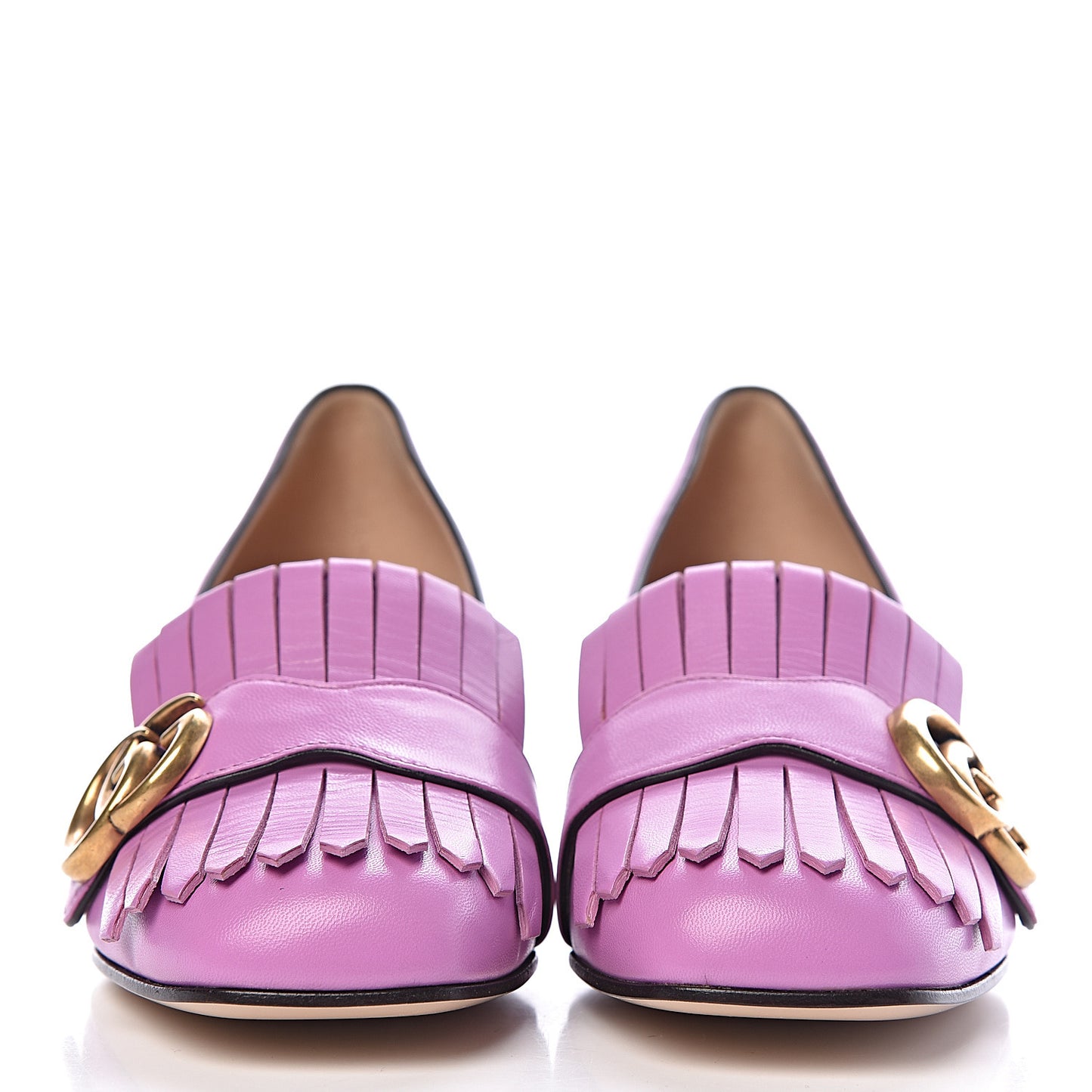 Malaga Kid GG Marmont Fringe 50mm Loafer Pumps 35.5 Candy Mousse