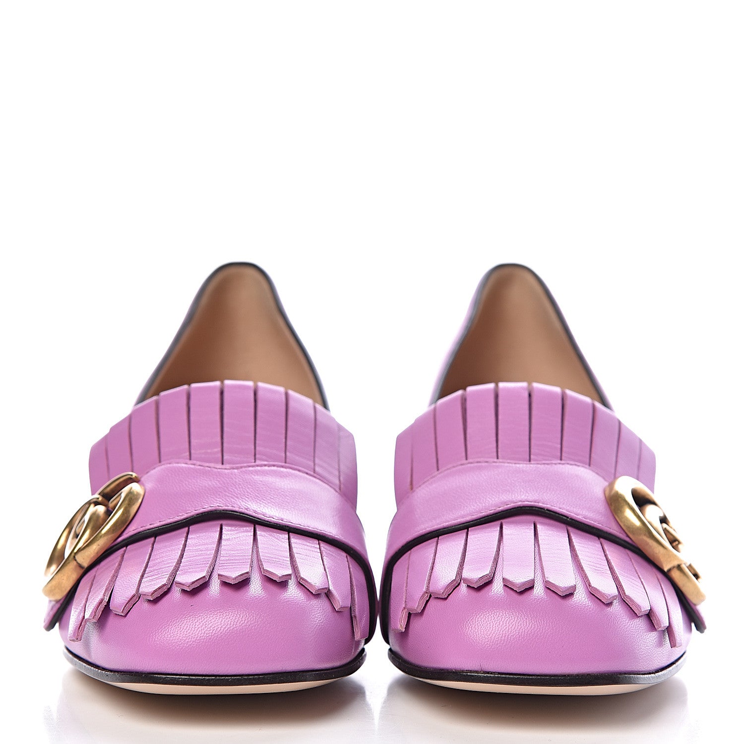 Gucci Malaga Kid GG Marmont Fringe 50mm Loafer Pumps 35.5 Candy Mousse 2 of 10